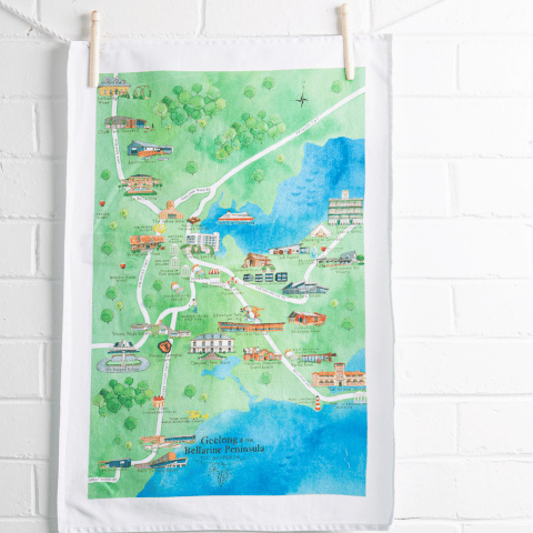 Geelong & the Bellarine Peninsula map tea towel