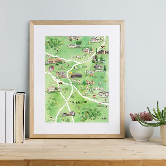 A3-size unframed print Adelaide Hills wine  region map