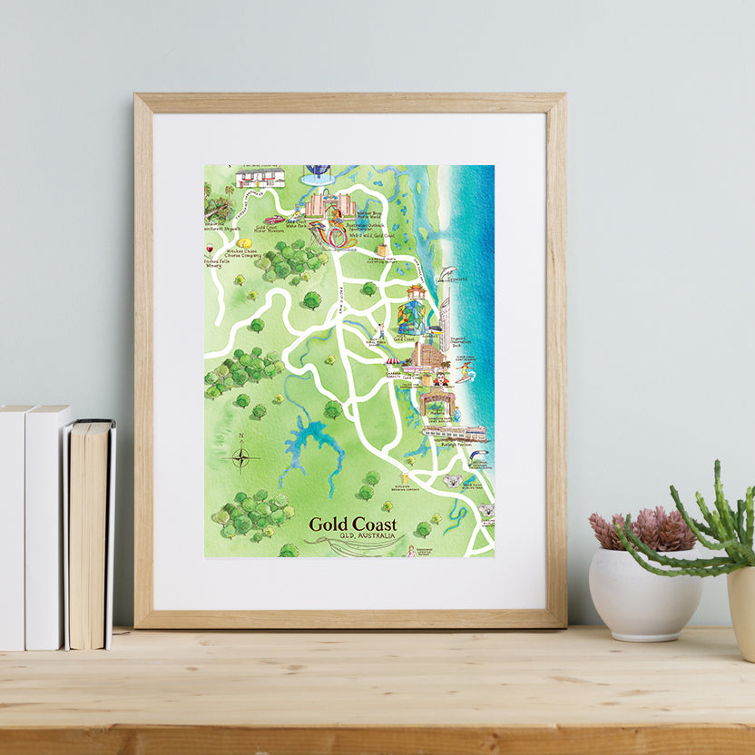 A3-size Gold Coast tourist attractions map unframed print