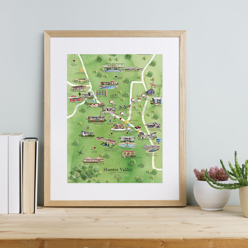 A3-size Hunter Valley wine region map unframed print