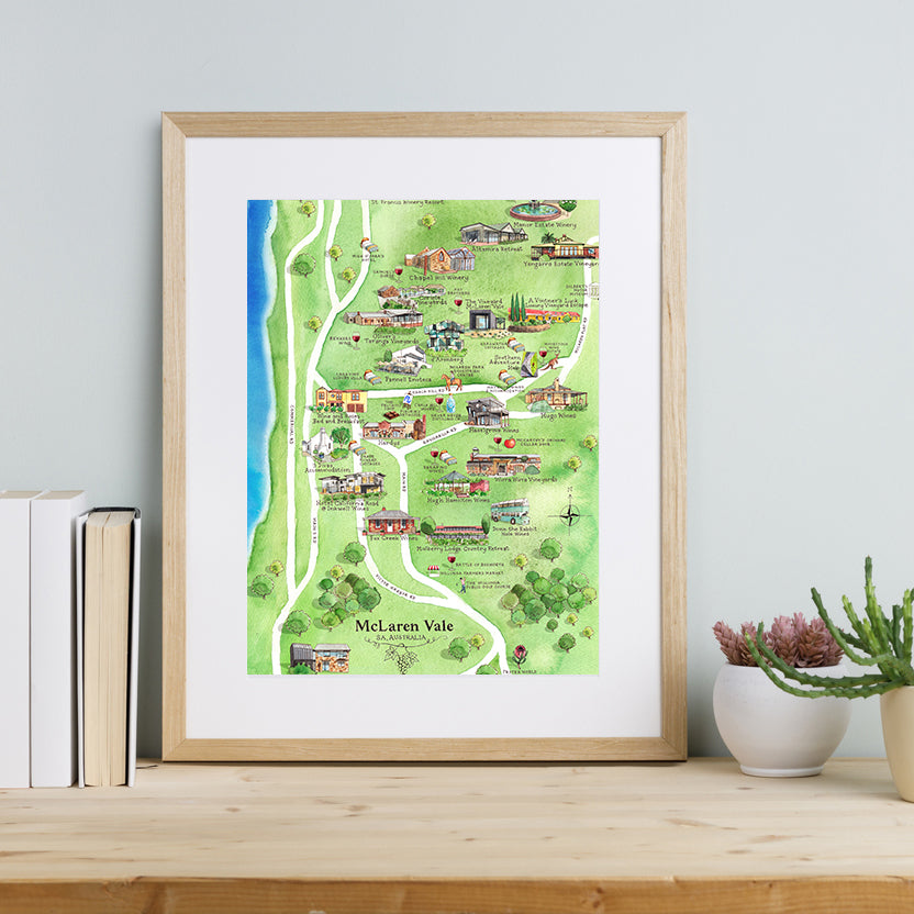 A3 McLaren Vale wine region map unframed print