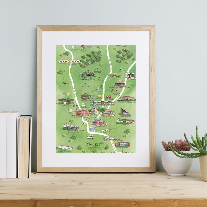 A3 Mudgee wine region map unframed print