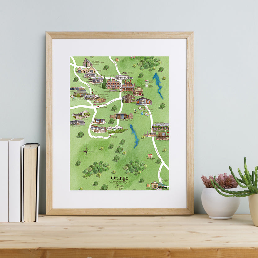 A3 Orange wine region map unframed print