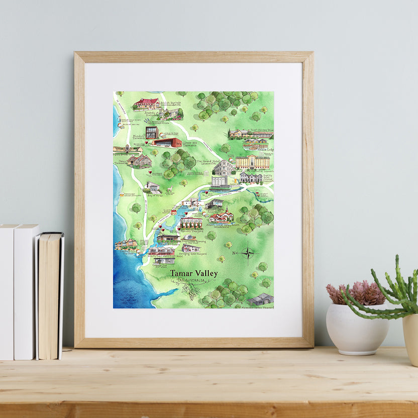 A3 Tamar Valley wine region map unframed print