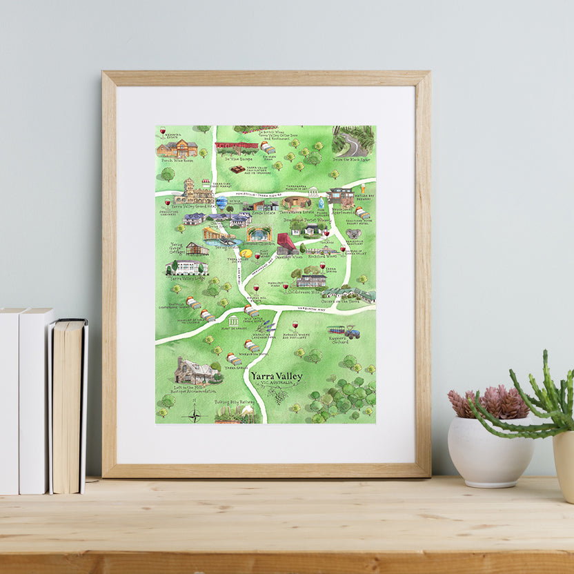 A3 Yarra Valley wine region map unframed print