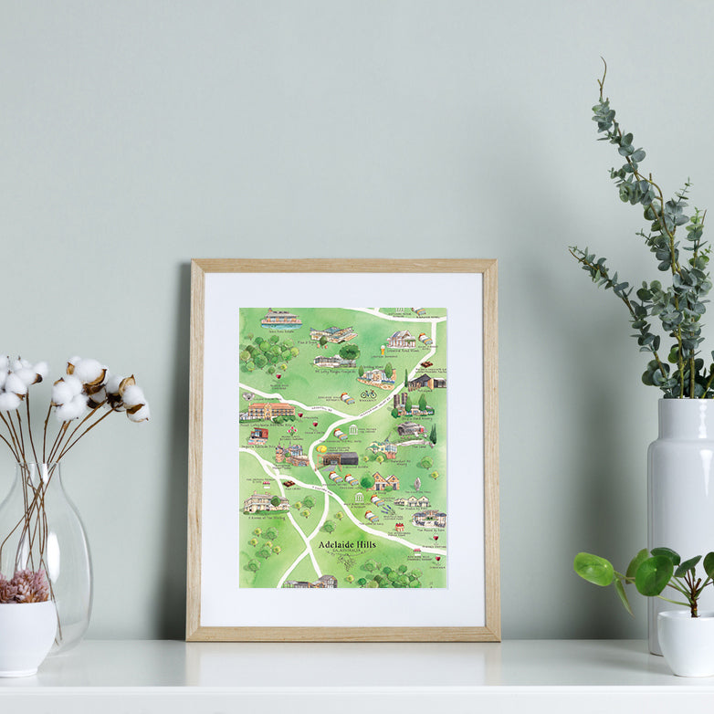 A4-size Adelaide Hills wine region map unframed print