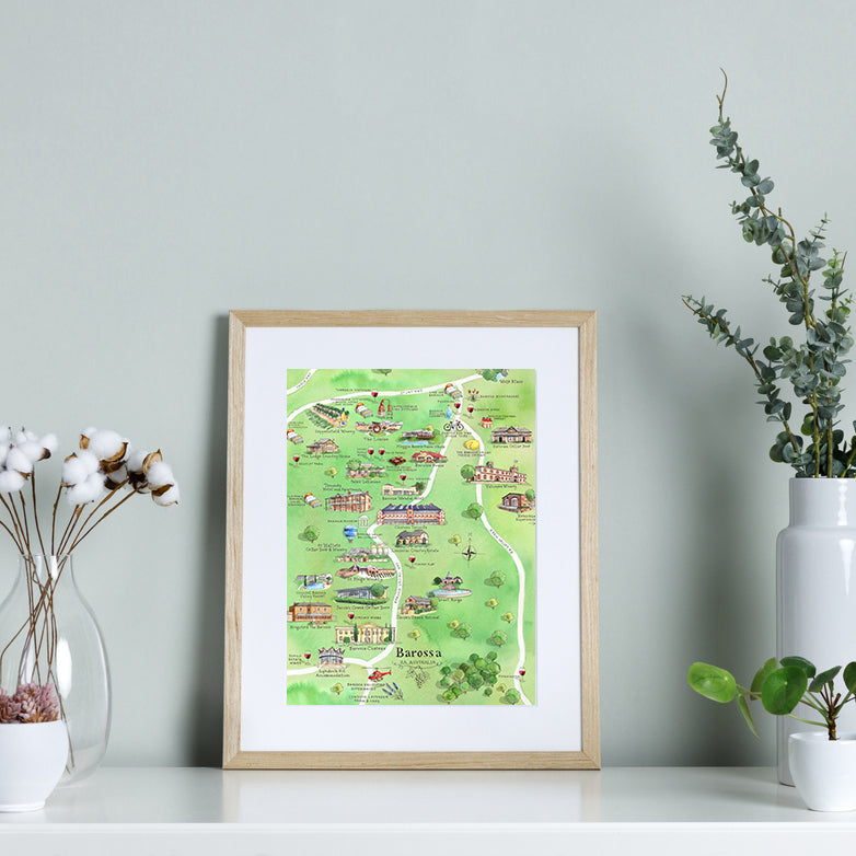 A4-size unframed print Barossa wine region map