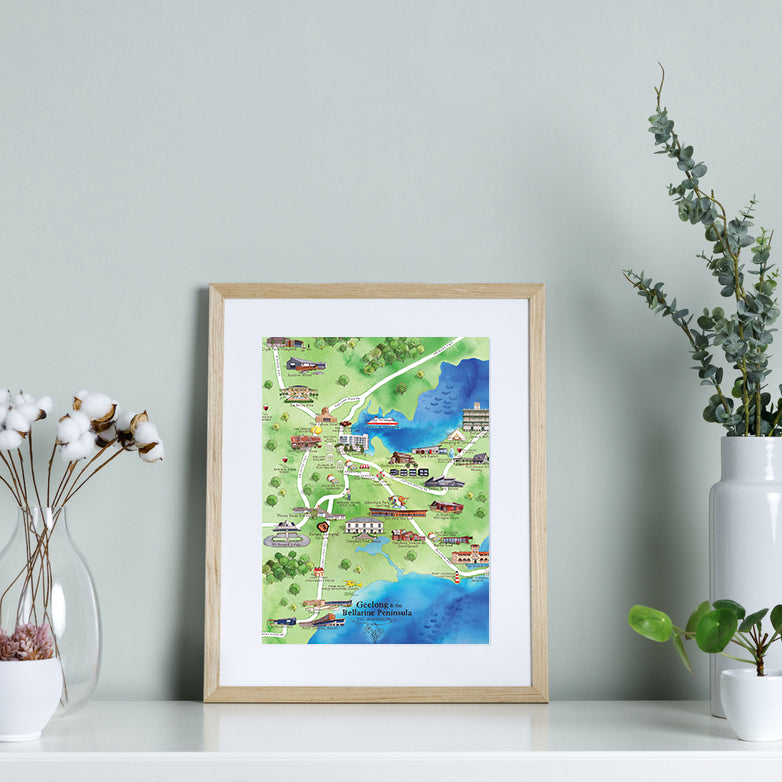 A4 Geelong & the Bellarine Peninsula wine region map unframed print