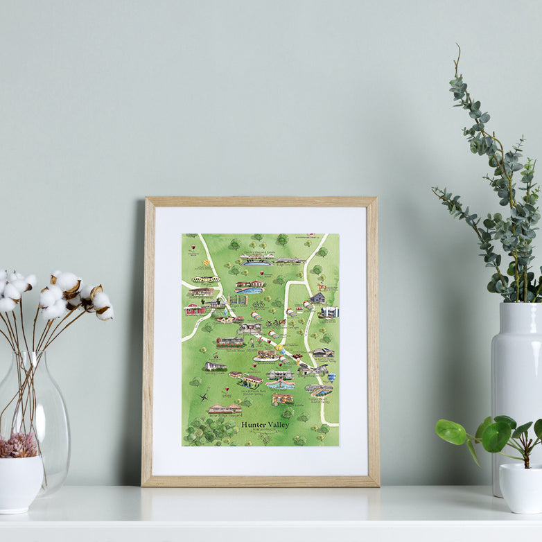 A4 Hunter Valley wine region map unframed print