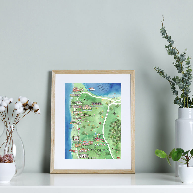 A4 Margaret River wine region map unframed print