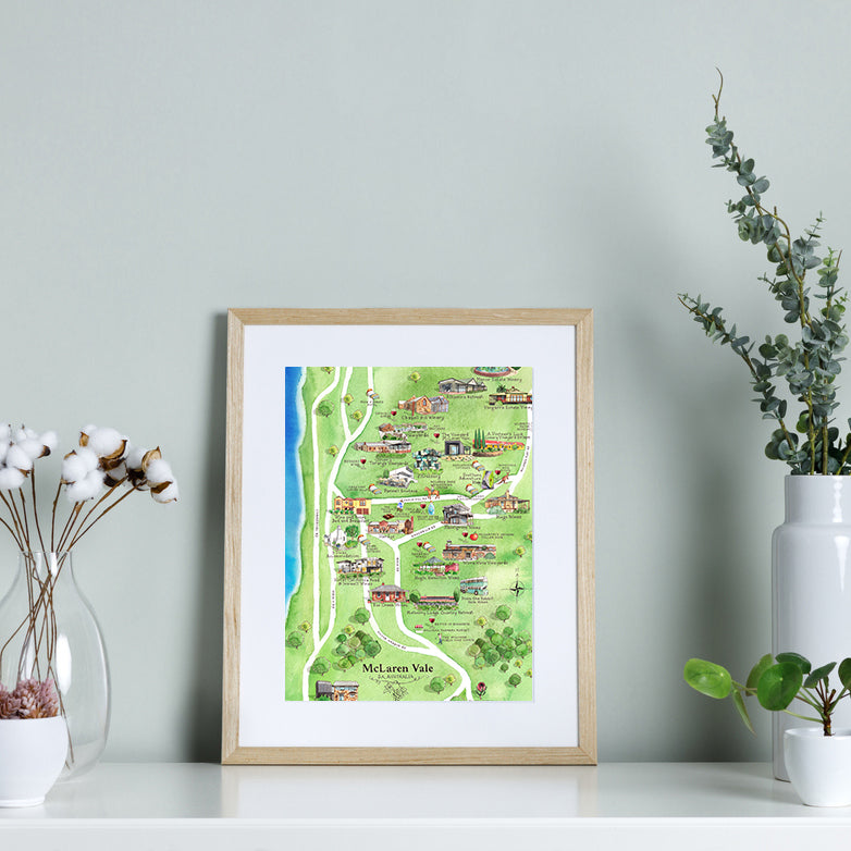 A4 McLaren Vale wine region map unframed print