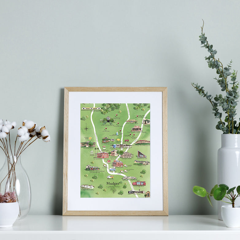 A4 Mudgee wine region map unframed print