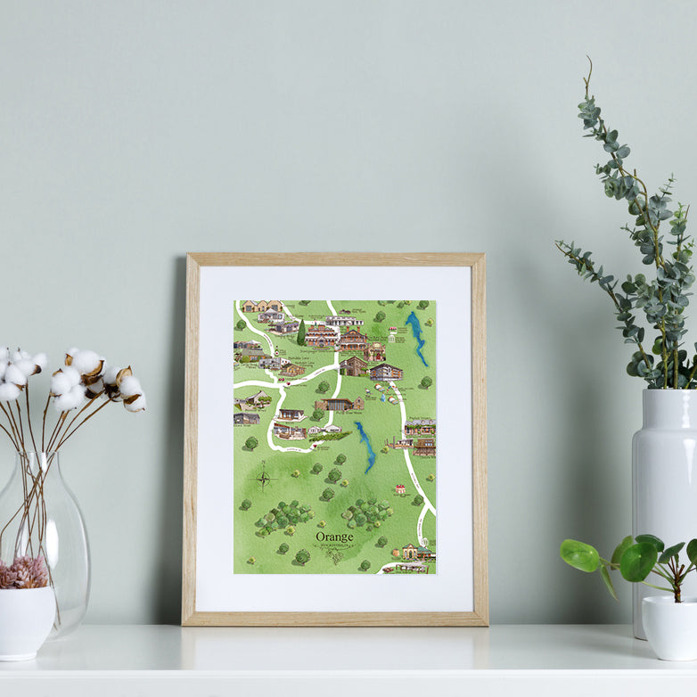 A4 Orange wine region map unframed print