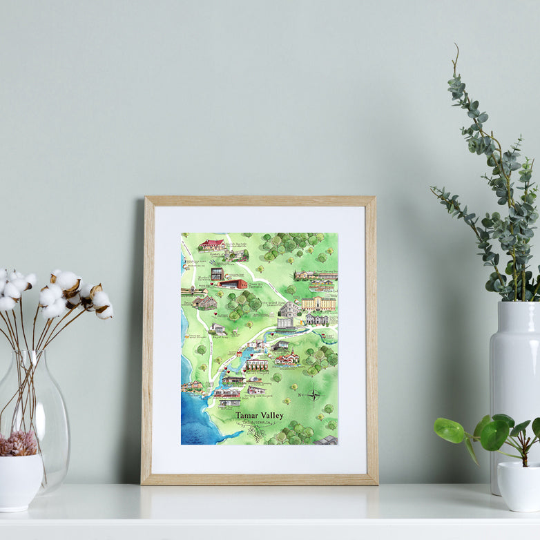 A4 Tamar Valley wine region map unframed print