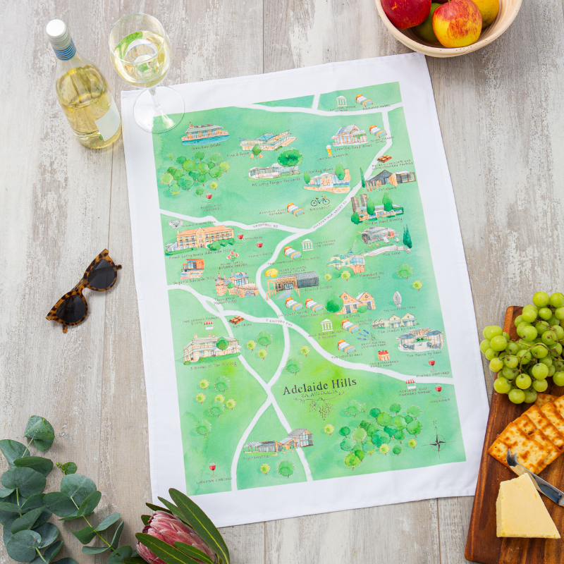 Adelaide Hills wine region tea towels 2.0 design styled