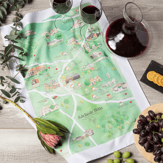Adelaide Hills wine region map tea towel 1.0