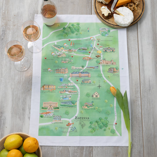 Barossa 3.0 wine region map tea towel PRE-ORDER styled