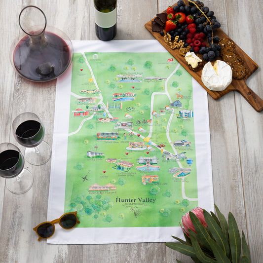 Hunter Valley 3.0 wine region map tea towel PRE-ORDER styled