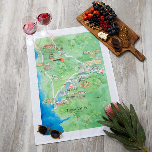 Australian Map Gifts Tamar Valley 2.0 wine region map tea towel styled