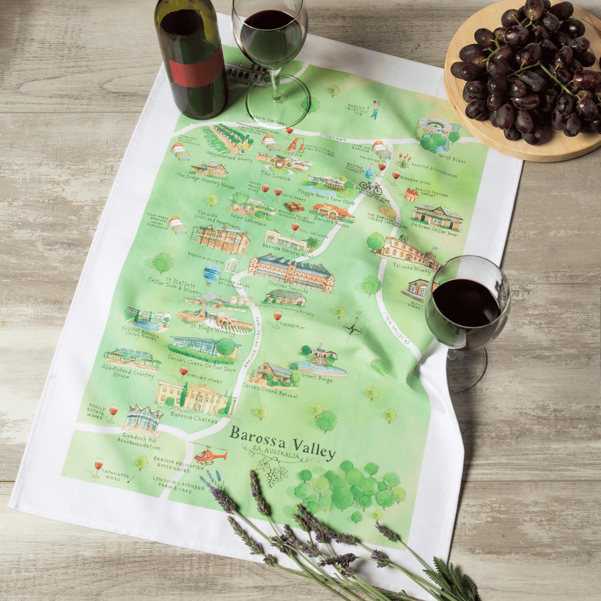 Barossa Valley wine region map tea towel original design iteration
