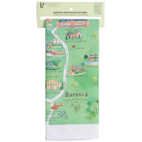 Updated design for Barossa wine region map tea towel retail ready