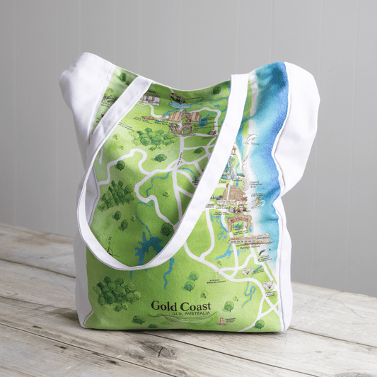 The perfect illustrated map canvas tote bag gift for friends and family who live on or love visiting the Gold Coast