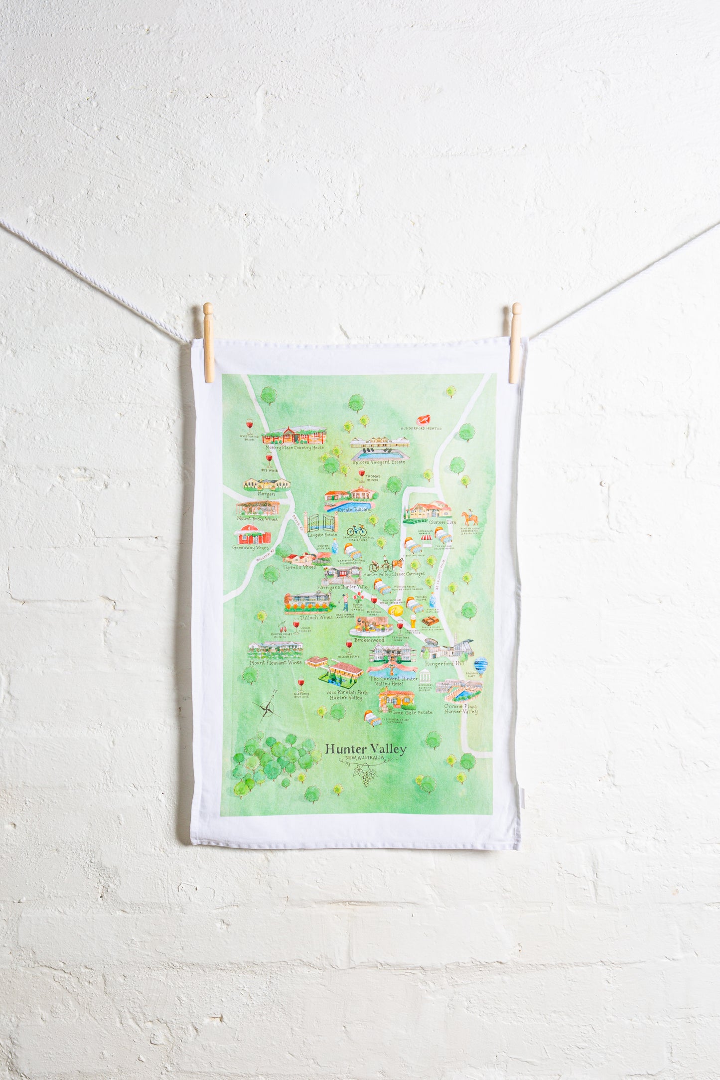 Hunter Valley Wine Region Map Tea Towel 2.0