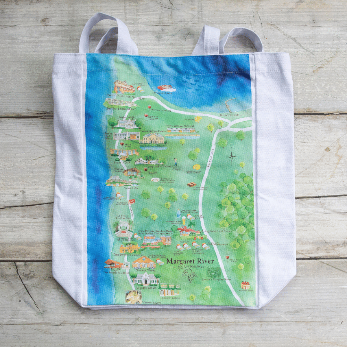 The perfect illustrated map canvas tote bag gift for friends and family who live on or love visiting the Margaret River