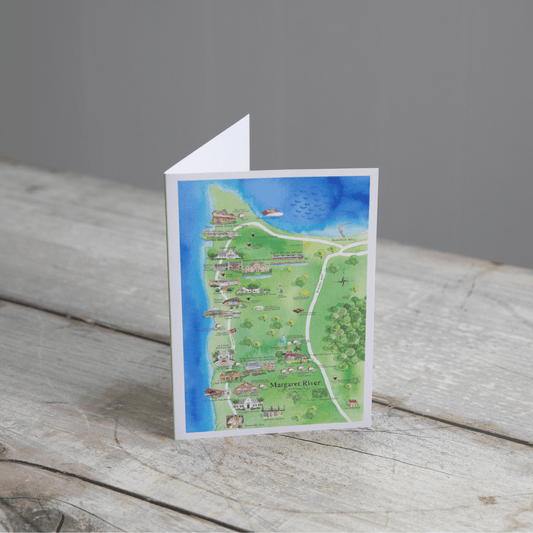 The perfect illustrated map blank inside greeting card for friends and family who live on or love visiting the Margaret River