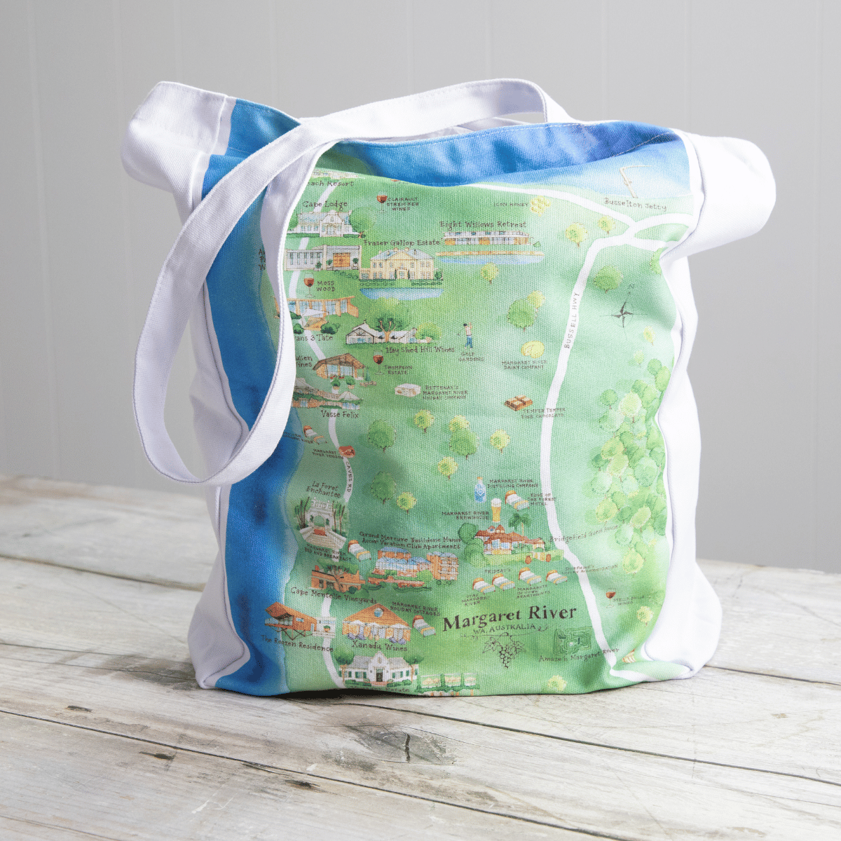 The perfect illustrated map canvas tote bag gift for friends and family who live on or love visiting the Margaret River