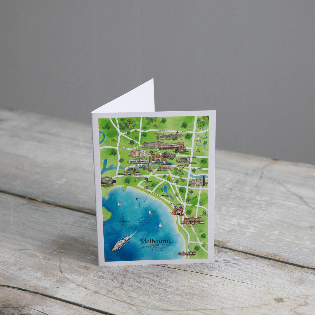 The perfect illustrated map blank inside greeting card for friends and family who live in or love visiting Melbourne VIC