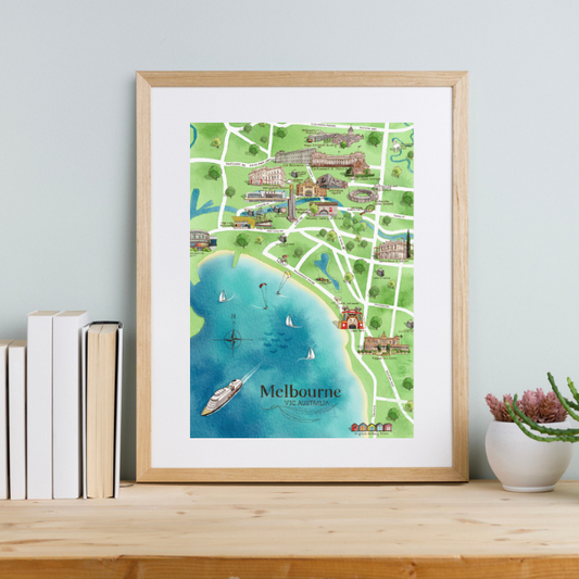 Melbourne Tourist Attractions Map Unframed Print A3