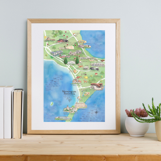 Mornington Peninsula Wine Region Map Unframed Print A3