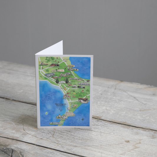 The perfect illustrated map blank inside greeting card for friends and family who live in or love visiting Mornington Peninsula VIC