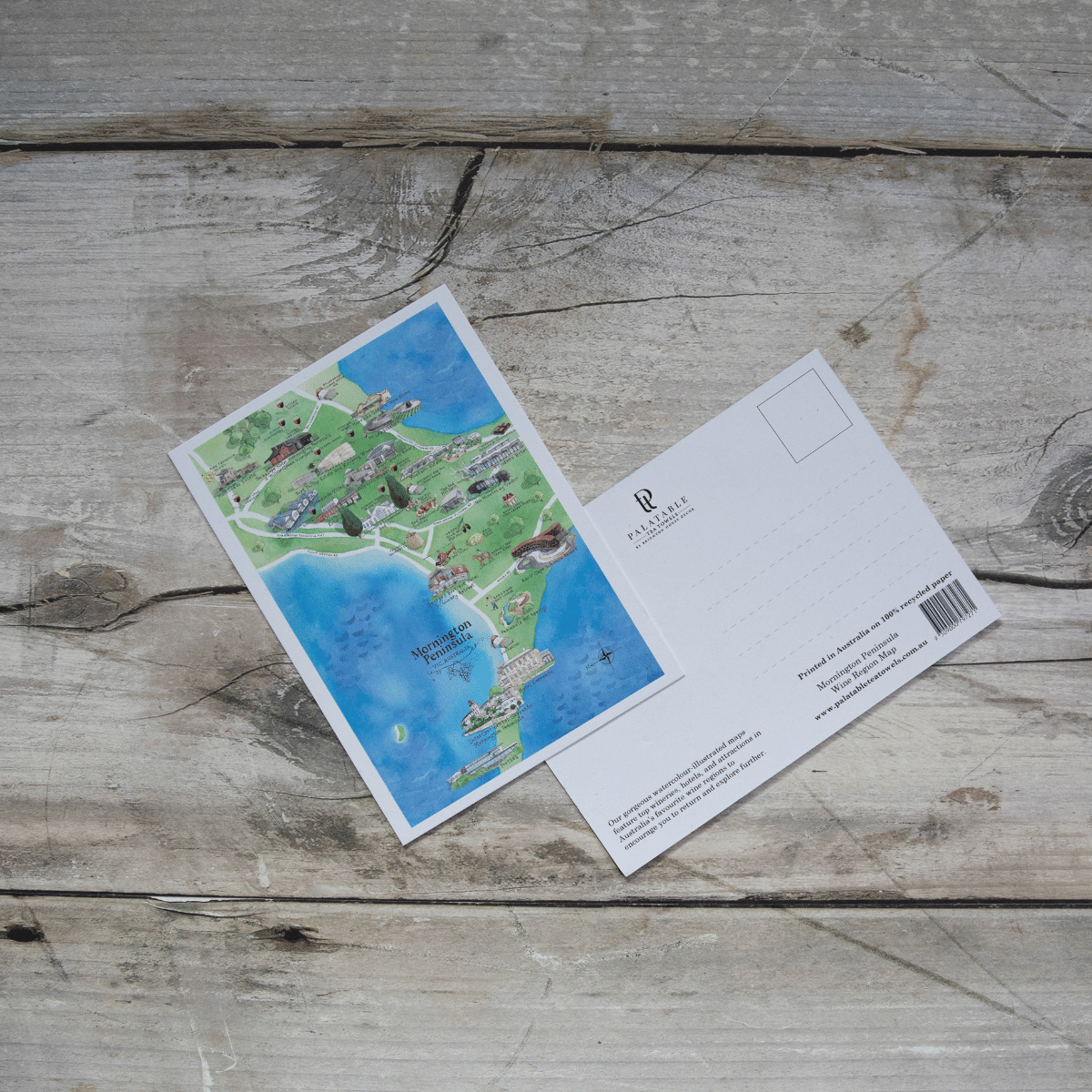 The perfect illustrated map postcard for friends and family who live in or love visiting Mornington Peninsula VIC