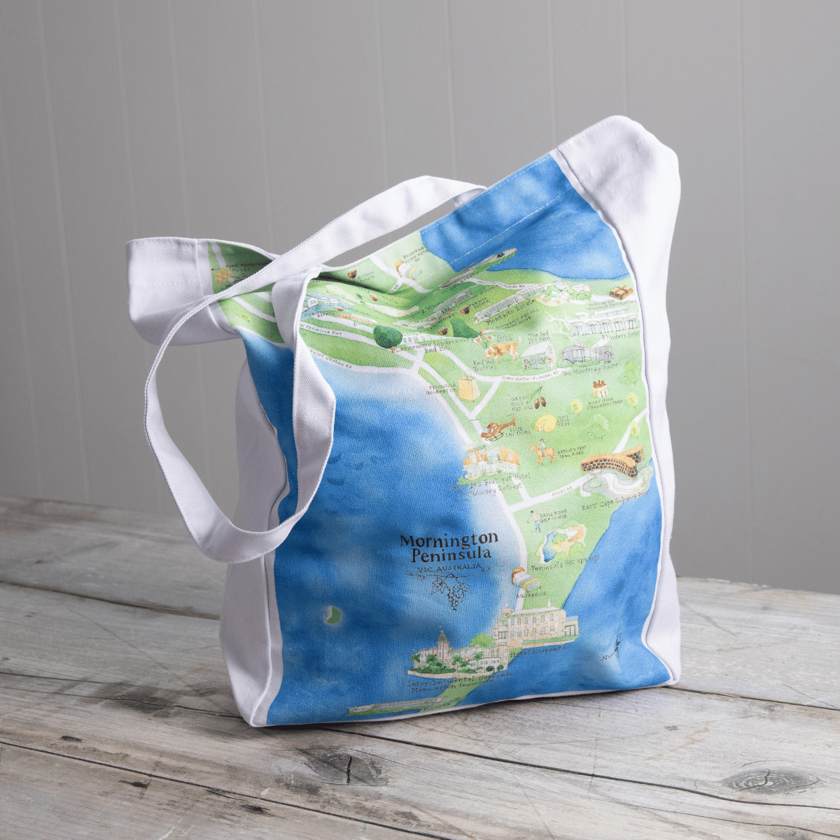 The perfect illustrated map canvas tote bag gift for friends and family who live in or love visiting Mornington Peninsula VIC