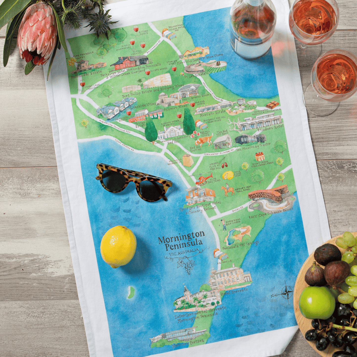 New iteration Mornington Peninsula wine region tea towel 2.0