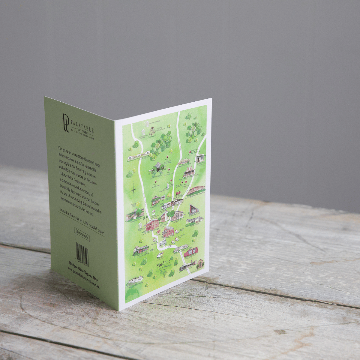 The perfect illustrated map blank inside greeting card for friends and family who live in or love visiting Mudgee NSW