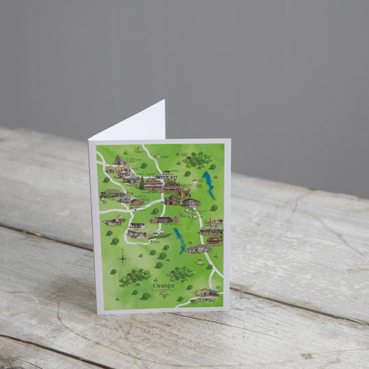 The perfect illustrated map blank inside greeting card for friends and family who live in or love visiting Orange NSW