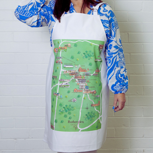 The perfect illustrated map cotton bar apron gift for friends and family who live in or love visiting Rutherglen VIC