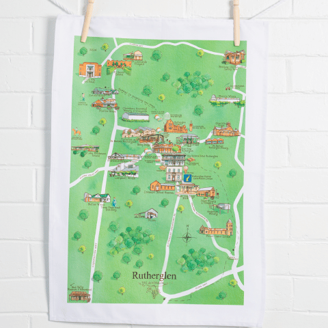 Rutherglen VIC wine region map tea towel suspended