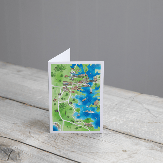 The perfect illustrated map blank inside greeting card for friends and family who live in or love visiting Sydney NSW