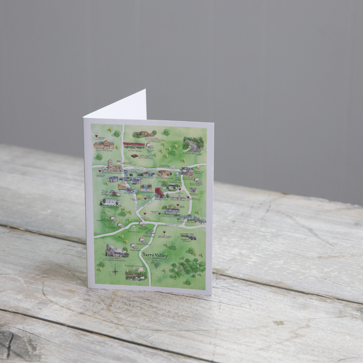 The perfect illustrated map blank inside greeting card for friends and family who live in or love visiting Yarra Valley VIC