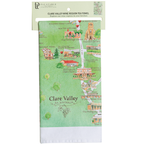 Clare Valley wine region map tea towel retail ready